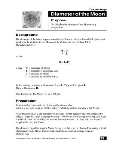 Diameter of the Moon Activity