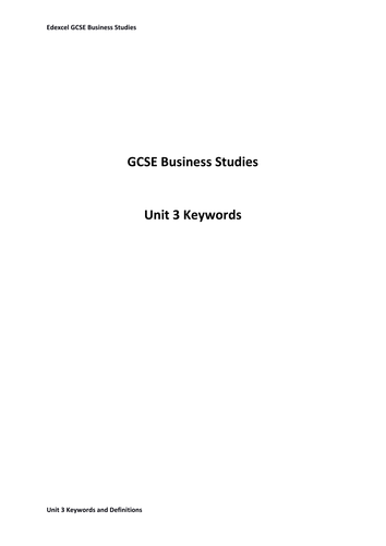 Edexcel GCSE Business Unit 3 Keyword Booklet