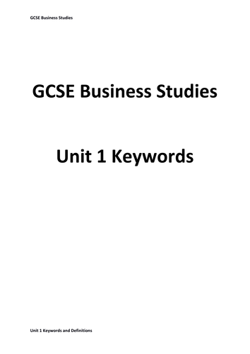Edexcel GCSE Business Unit 1 Keyword Book