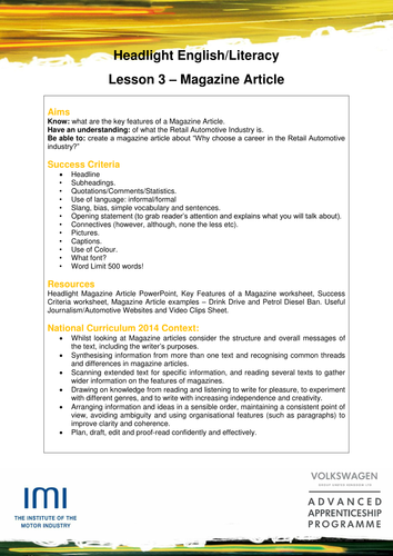 IMI Headlight Literacy: no.3 Magazine Article