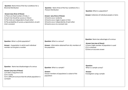 Edexcel S2 Revision Cards