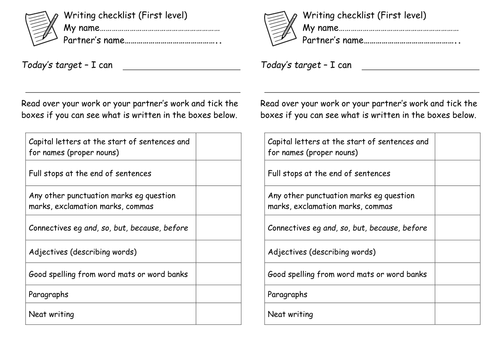 Writing checklist for pupils | Teaching Resources
