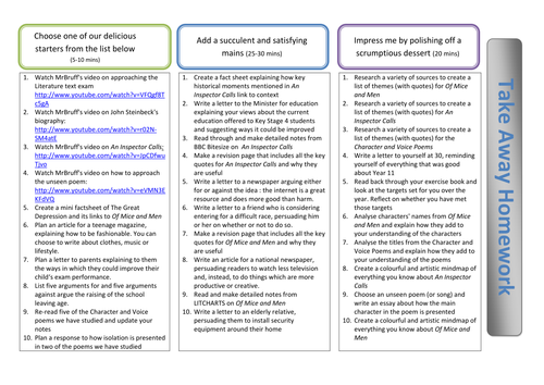 Year 11 Take Away Homework