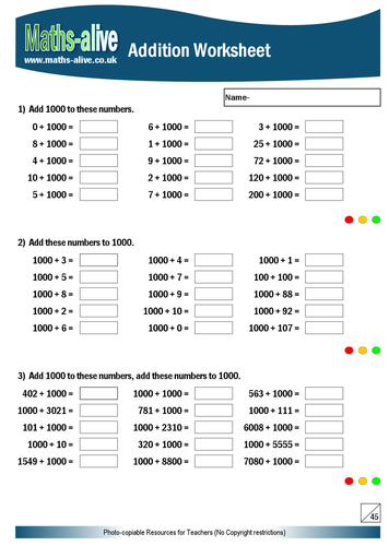 Addition worksheets with RAG