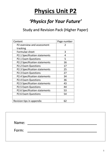 Physics P2 Study and Revision Pack (H) Edexcel