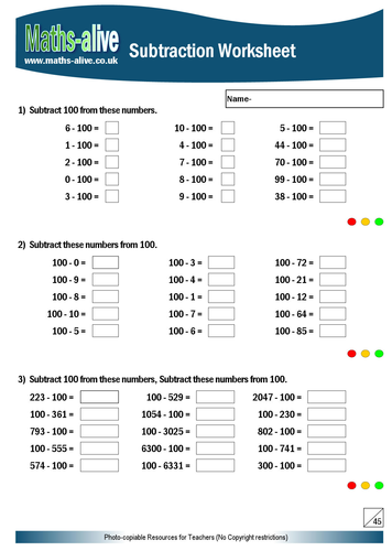 Subtraction worksheets with RAG