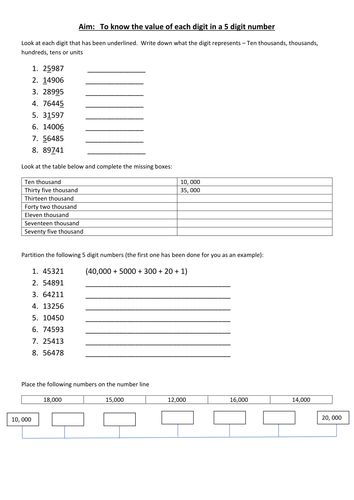 5 digit number place value teaching resources