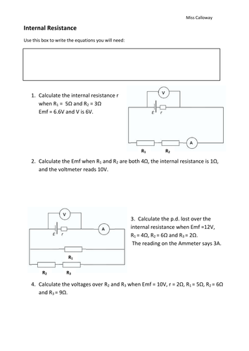 Internal resistance worksheet | Teaching Resources