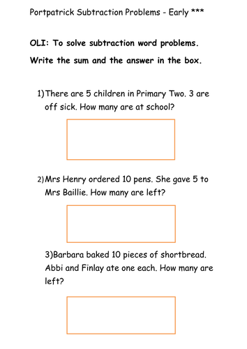 Subtraction Word Problems - Easily adapted - Early and First Level Key Stage 1