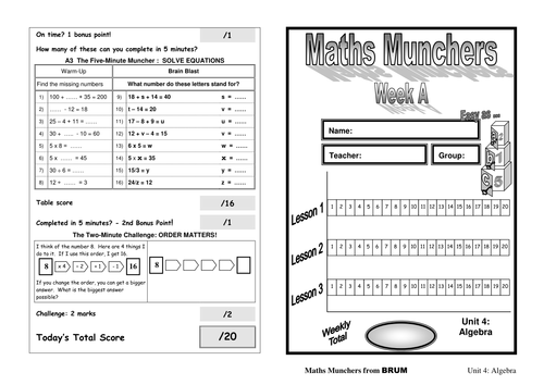 Algebra Activities - Maths Munchers | Teaching Resources