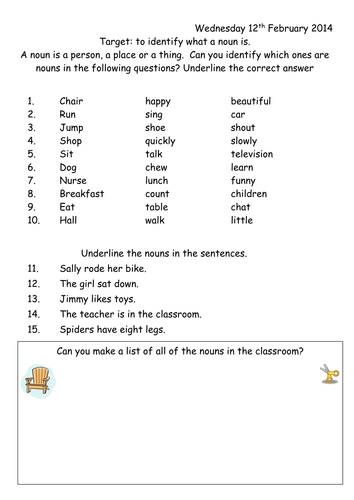 Noun Worksheet Year 1