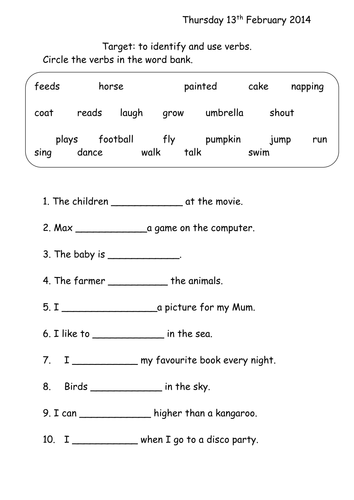 grammar homework year 1