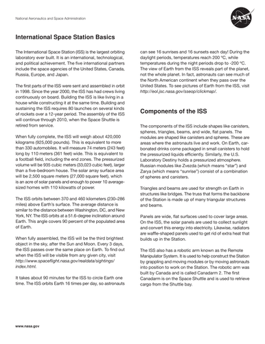 The International Space Station: Poster Teaching Resources