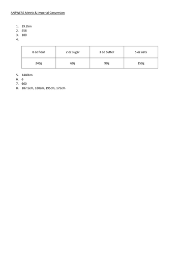 Metric & Imperial Conversion Worksheet