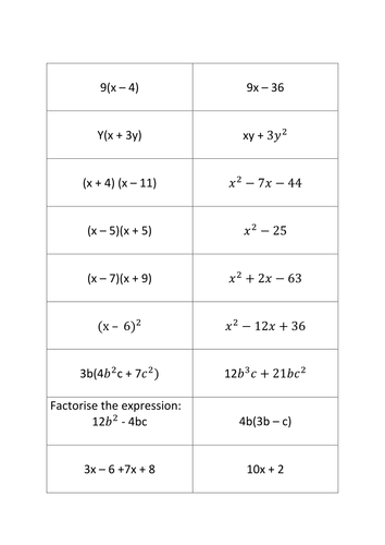 Higher algebra match up cards