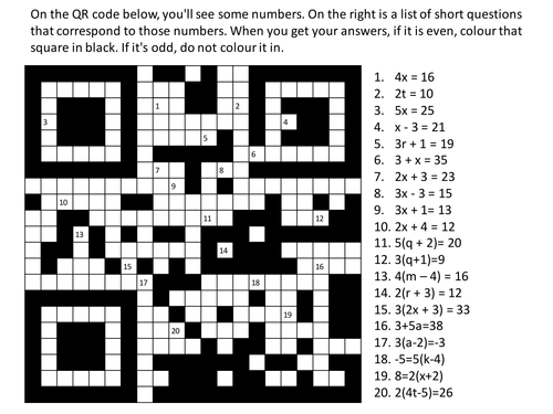 Solving Linear Equations Qr Code Puzzle By Shabidoo5 Teaching