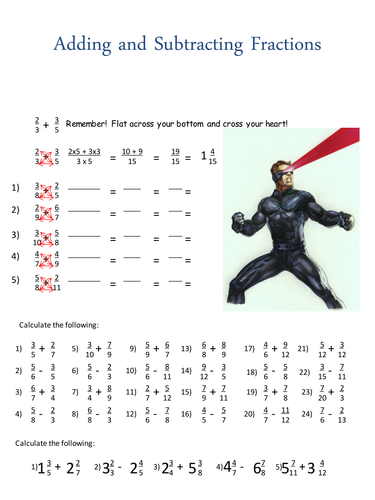 Adding and subtracting fractions worksheet | Teaching Resources