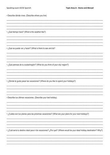 iGCSE Edexcel Speaking practice topic A