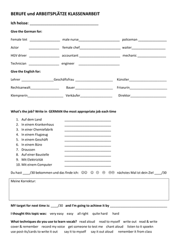 Jobs and work places in German