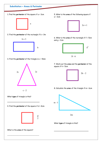 Substitution - Finding Area & Perimeter | Teaching Resources