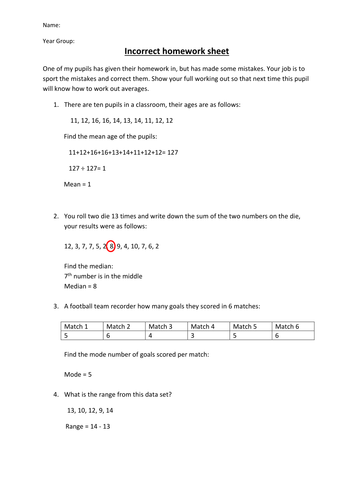 Averages worksheet ks2 picture