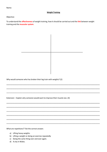 AQA Spec, Weight Training Lesson (classroom)