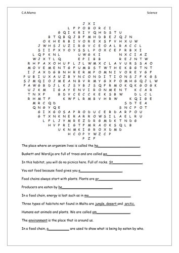 A wordsearch about habitats and living organisms | Teaching Resources