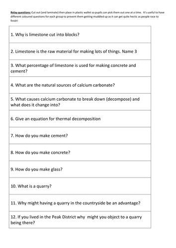 Limestone and its uses Fact Relay