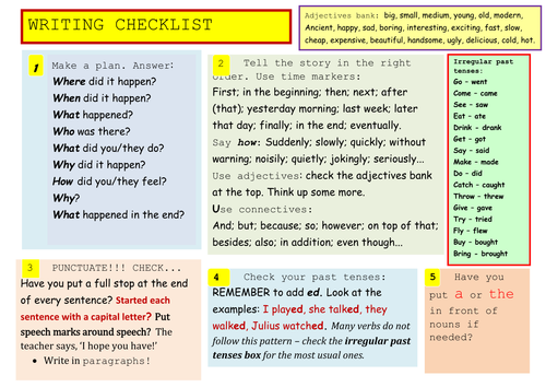 Writing checklist for pupils.