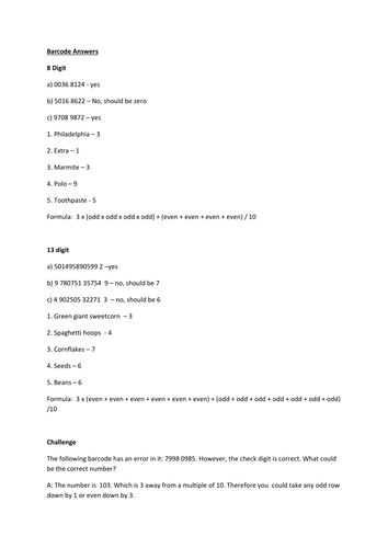 Numeracy Barcode Investigation