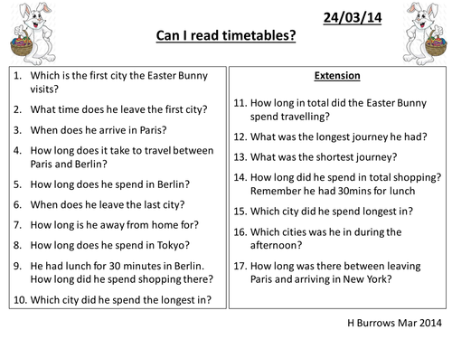 Easter Bunny timetable activity