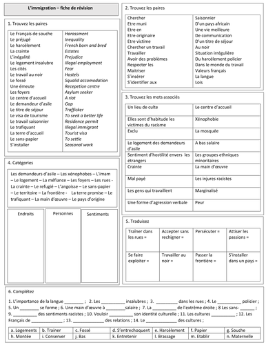 worksheet builder vocabulary Immigration   A quickie by revision Level French
