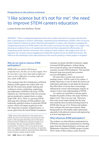 STEM careers focus: ‘I like science but it’s not for me’: the need to improve STEM careers education