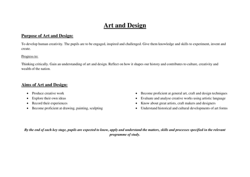 Art and Design new curriculum