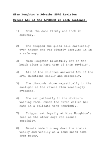 ADVERBS and TENSES SPAG Revision Sheets