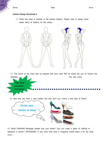 Fashion Design Worksheet/Cover Work Part 2 | Teaching Resources