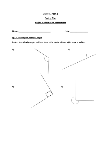 Angles & Geometry New Curriculum Assessment