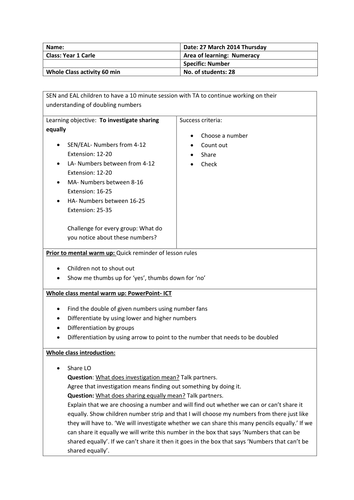 Investigating sharing equally- halving numbers | Teaching Resources