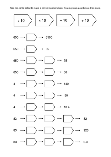 Four operations with 10, 100 and 1000