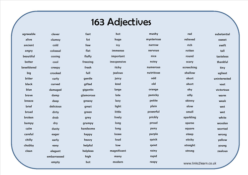163 adjectives learning mat