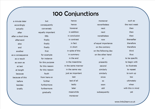100 conjunctions learning mat