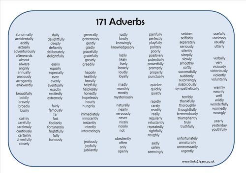 171 adverbs learning mat