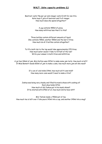 Capacity Word Problems