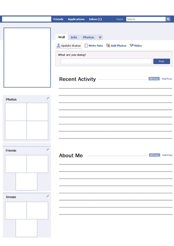 Blank Facebook Profile Worksheet Activity Teaching Resources