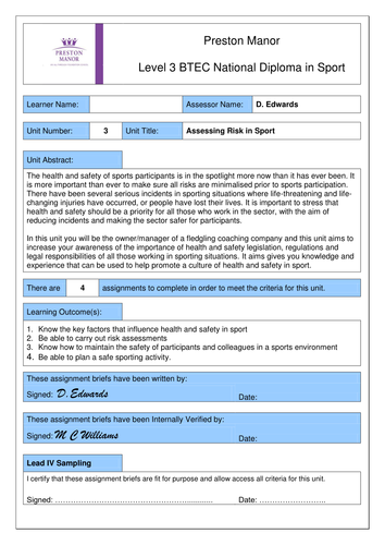 Level 3 in Sport Assignment Briefs