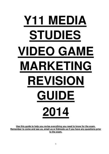 Video Game Marketing Complete Revision Guide