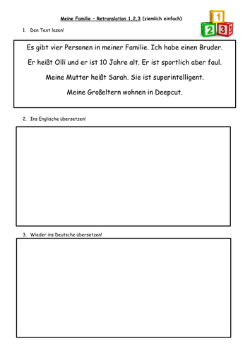 KS3 German Meine Familie retranslation task