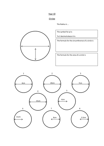 Circles Introduction and Worksheet KS3 or KS4