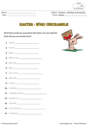 Easter resource - Word unscramble