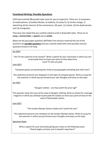 CCEA Functional Writing Questions